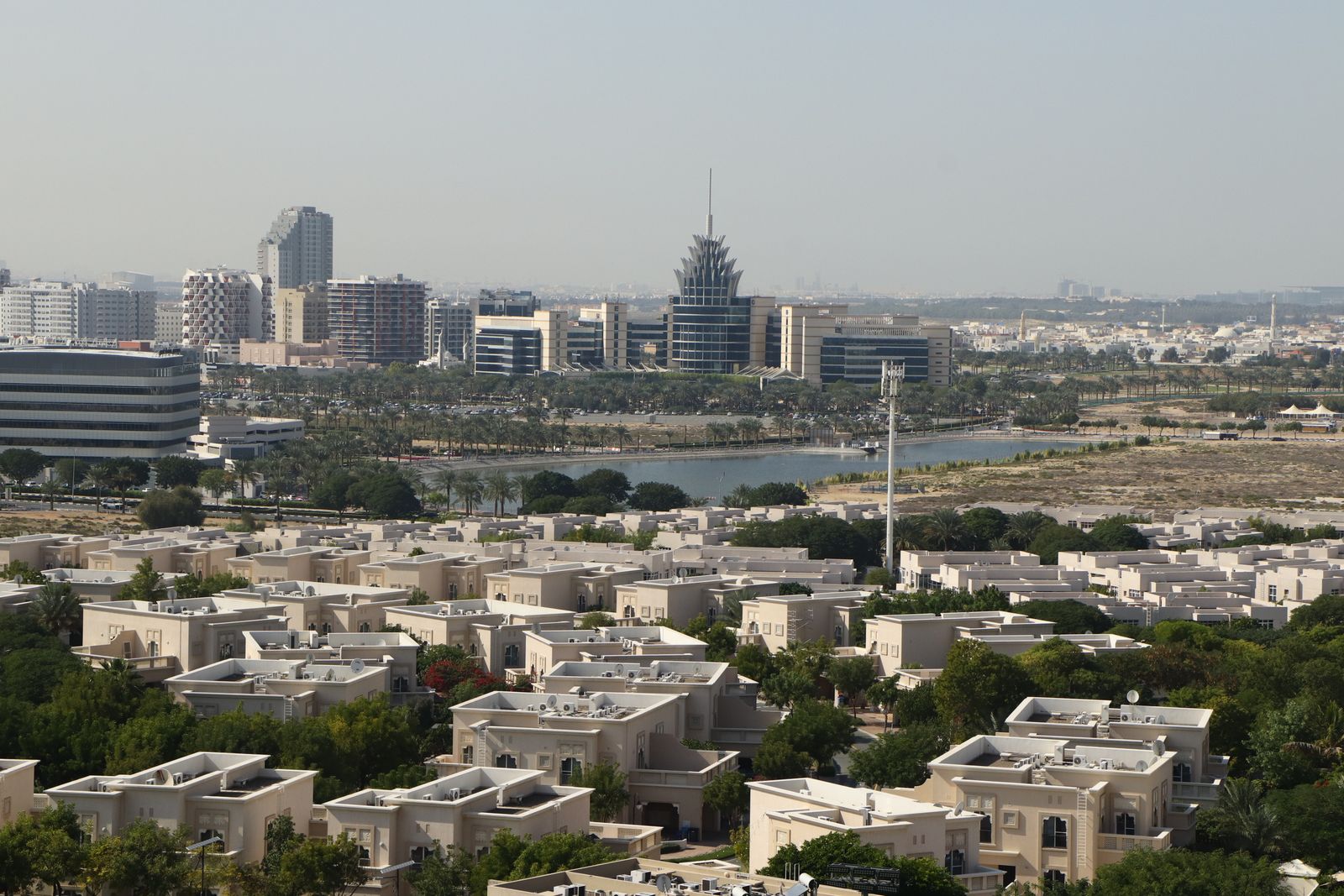 Aerial view of Dubai Silicon Oasis architecture and residential towers