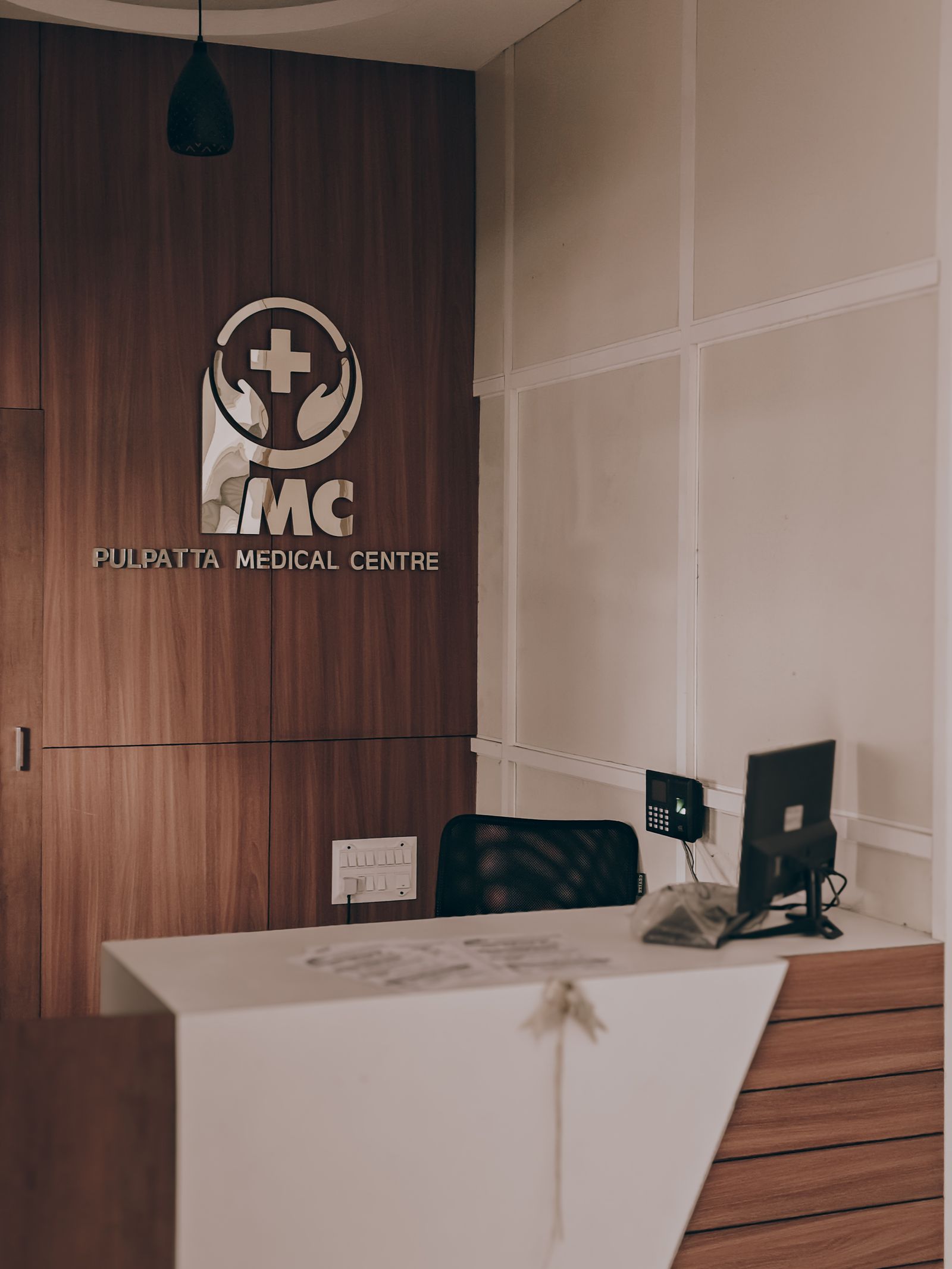 Modern medical clinic reception area with contemporary interior design